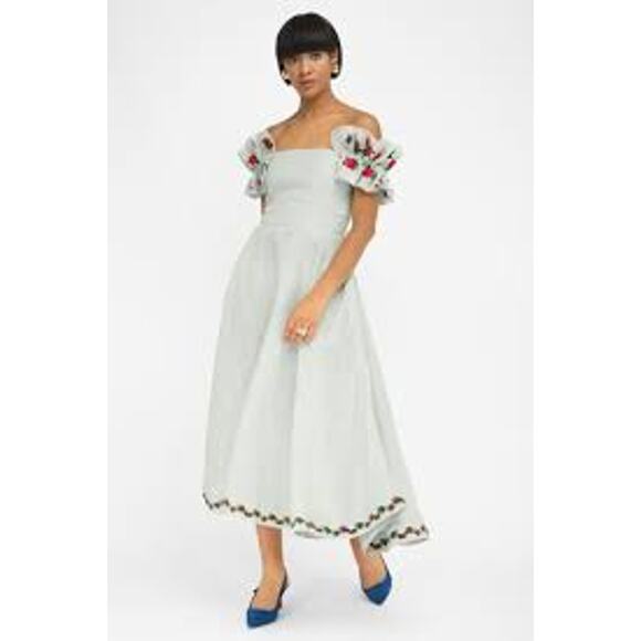 FANM MON Alanya Off Shoulder Maxi Dress Linen Size Small S Mint PRAIRIE FEMININE - Picture 4 of 7